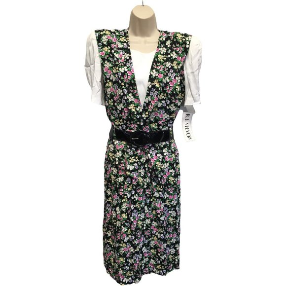 RJ Stevens Peplum Rayon Floral Belted Secretary Dress 10 Vintage 80's But NWT - Picture 1 of 8
